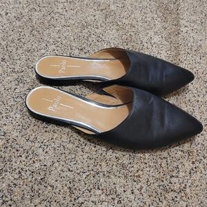 Linea Paolo Womens Black Leather Slip On Pointed Mules Size 8.5